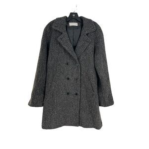 Sandro Vintage Gray Wool Notch Coat Double Breasted Long Sleeve Womens Size‎ 12